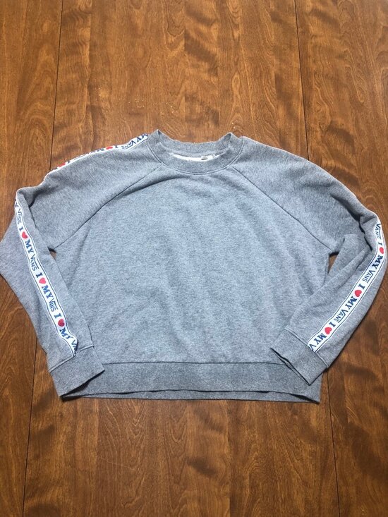 Vans Tops - Vans I Love My Vans Arm Stripe Crewneck Grey Sweatshirt Crop Women's Medium